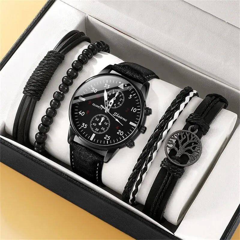 Set de Reloj Deportivo de Cuarzo y Pulseras para Hombre - Estilo Casual y Elegante