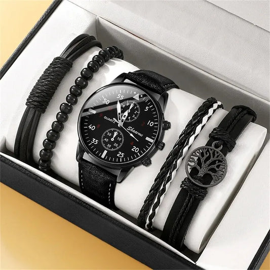 Set de Reloj Deportivo de Cuarzo y Pulseras para Hombre - Estilo Casual y Elegante