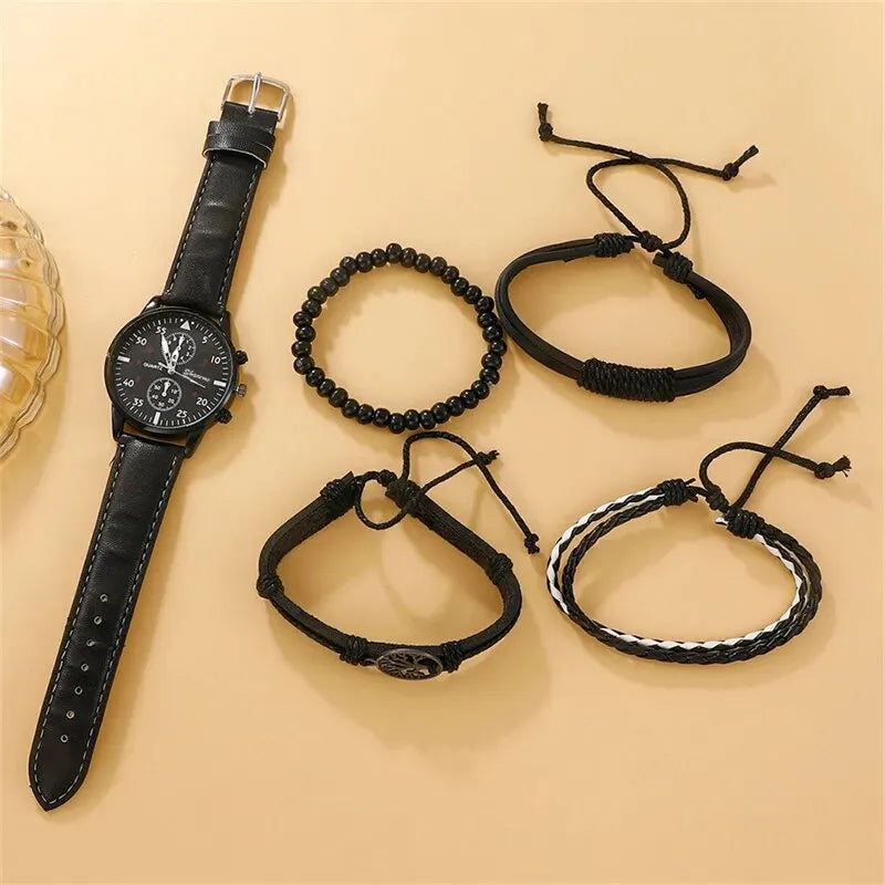 Set de Reloj Deportivo de Cuarzo y Pulseras para Hombre - Estilo Casual y Elegante