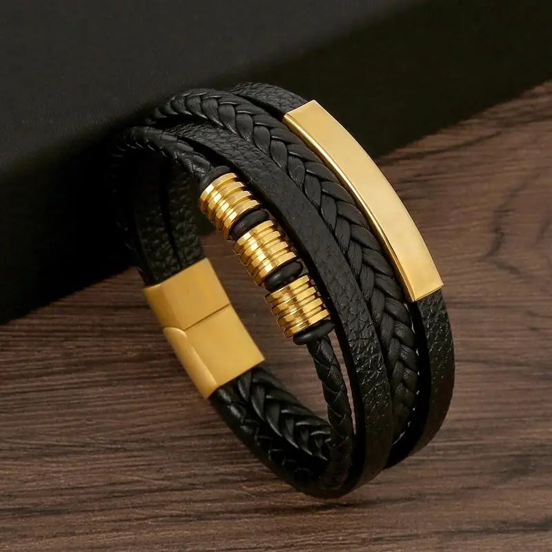 Pulsera Multicapa de Cuero para Hombre - Estilo Moderno y Elegante