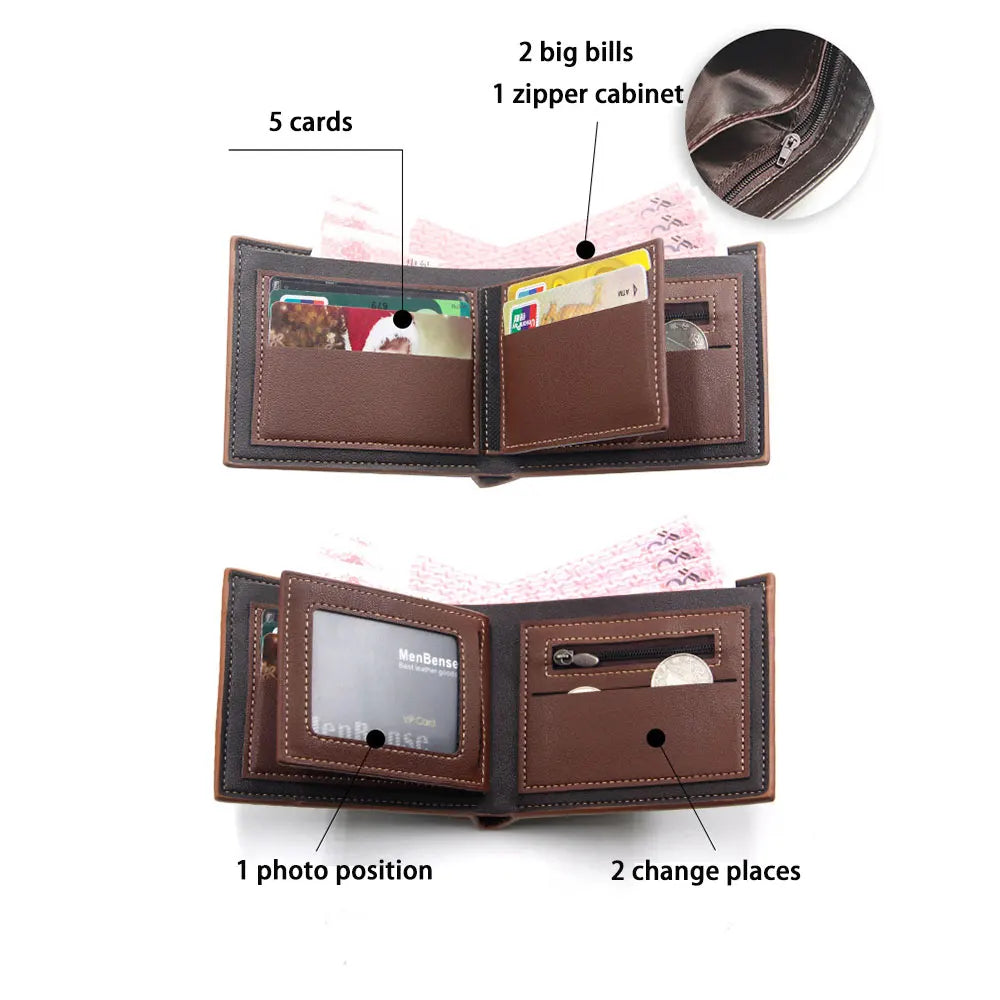 Cartera de Cuero Esmerilada de Gran Capacidad para Hombre