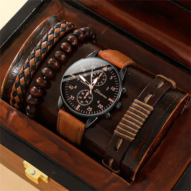 Set de Reloj Deportivo de Cuarzo y Pulseras para Hombre - Estilo Casual y Elegante