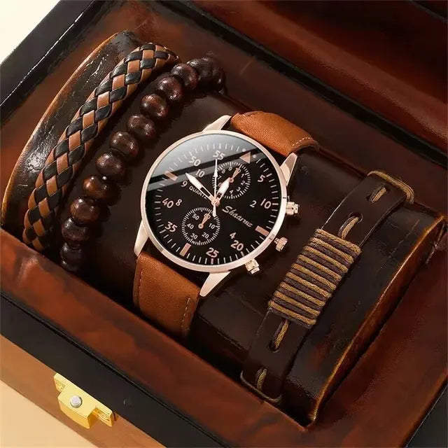 Set de Reloj Deportivo de Cuarzo y Pulseras para Hombre - Estilo Casual y Elegante